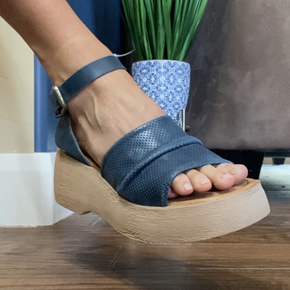 Miz Mooz Navy Leather Platform Sandals